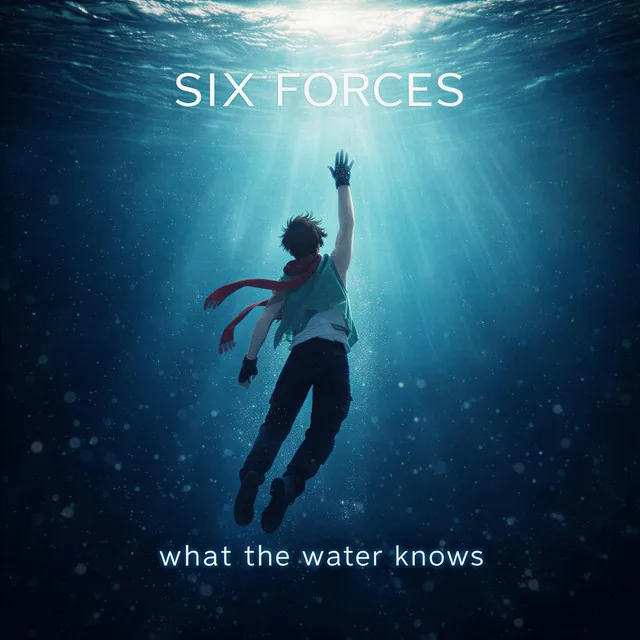 What the Water Knows cover: Lee sinking underwater, reaching up toward the light, red scarf floating